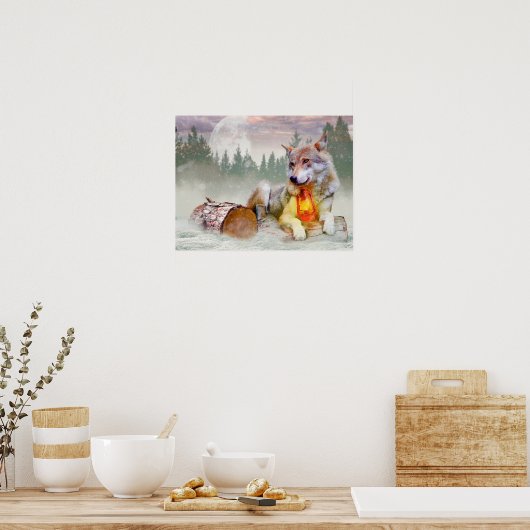 Winter Wolf Snow Christmas Scene Poster (Keuken)