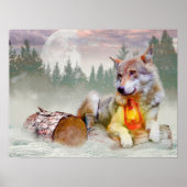 Winter Wolf Snow Christmas Scene Poster (Voorkant)