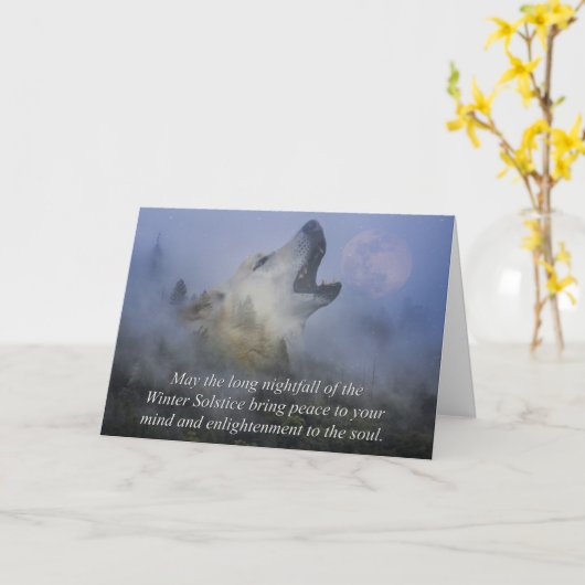 Winter Wolf Solstice Kaart (Gele Bloem)