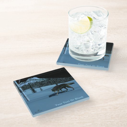 Winter Wolf - Tapetum Lucidum Glazen Onderzetter (Schuin)