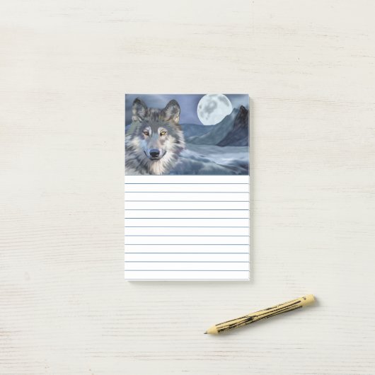 Winter Wolf volle maan Post-it® Notes (Op bureau)
