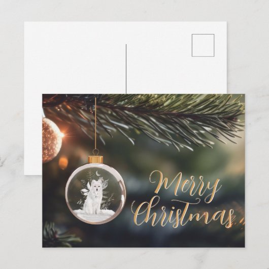 Winter Wolf w / Florals Christmas Kaart (Voorkant / Achterkant)