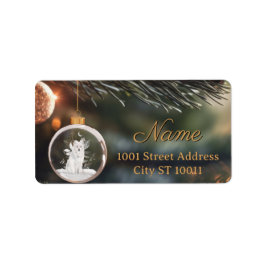 Winter Wolf w / Florals Christmas Kaart Etiket