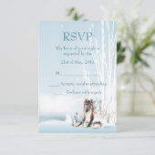 Winter Wolf Wedding RSVP Kaartje (Staand voorkant)