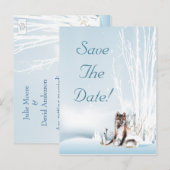Winter Wolf Wedding Save the Date Aankondigingskaart (Voorkant / Achterkant)