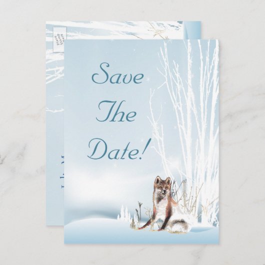 Winter Wolf Wedding Save the Date Aankondigingskaart (Voorkant / Achterkant)