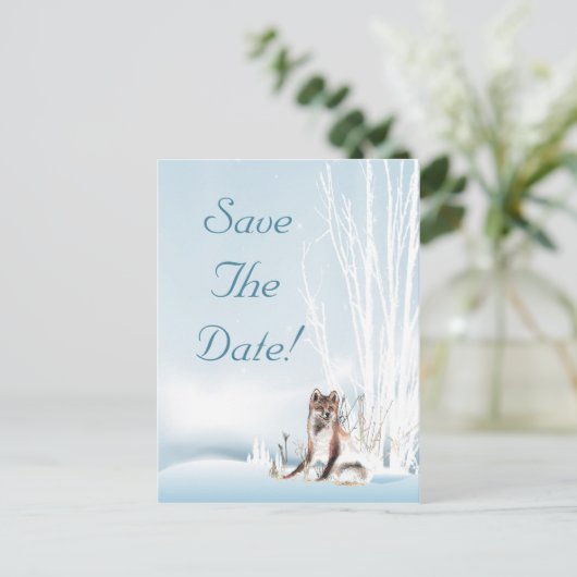Winter Wolf Wedding Save the Date Aankondigingskaart (Staand voorkant)
