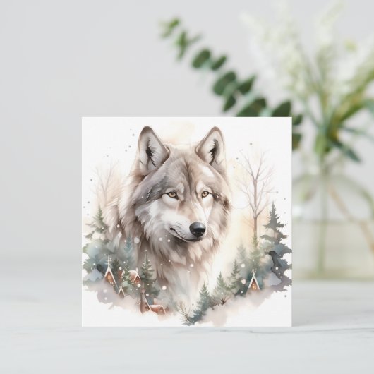 Winter Wolf Wenskaart Kaart (Staand voorkant)