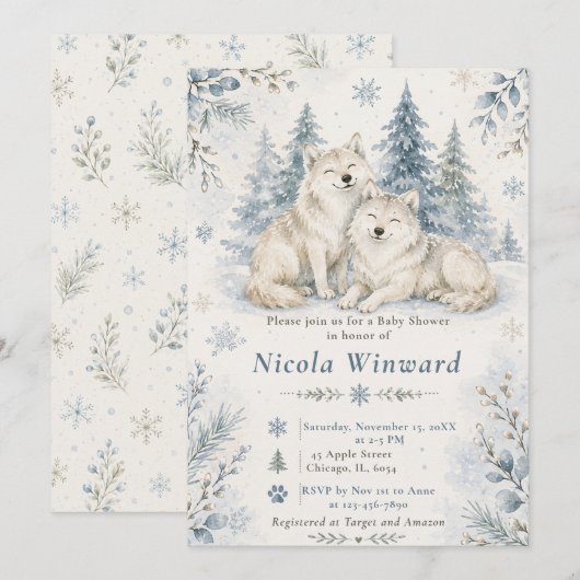 Winter Wolven Baby Shower Kaart (Voorkant / Achterkant)