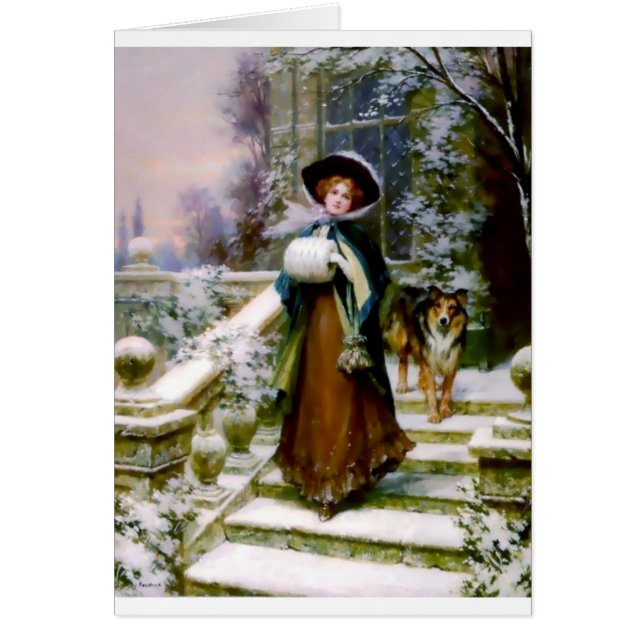 Winter Woman Collie Dog Victoriaans Hand Muff (Voorkant)