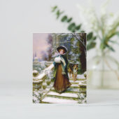 Winter Woman Collie Dog Victoriaans Hand Muff Briefkaart (Staand voorkant)
