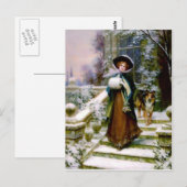 Winter Woman Collie Dog Victoriaans Hand Muff Briefkaart (Voorkant / Achterkant)