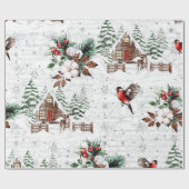 Winter Wonder Cabin Forest Bird  Cadeaupapier (Vlak)