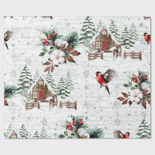 Winter Wonder Cabin Forest Bird  Cadeaupapier (Vlak)