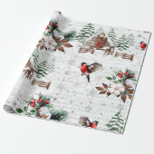 Winter Wonder Cabin Forest Bird  Cadeaupapier (Uitgerold)