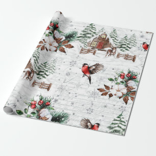 Winter Wonder Cabin Forest Bird Cadeaupapier