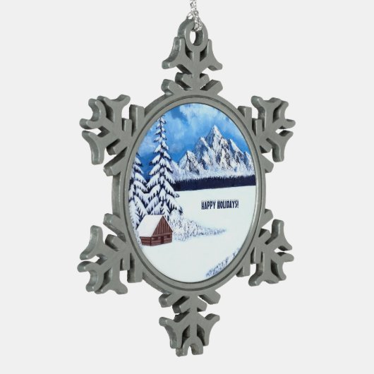 Winter Wonder Scene Tin Sneeuwvlok Ornament (Links)