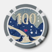Winter Wonder Sneeuw Vogels Verliefd Roze Hart Poker Chips (Achterkant)