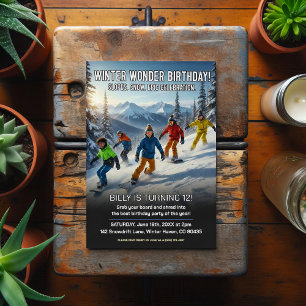 Winter Wonder Sneeuwboard Verjaardagsfeestje Briefkaart