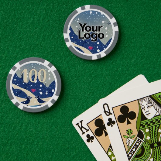 Winter Wonder Sneeuwvogels in Liefde Roze Hart Poker Chips (Pokertafel (Dubbel))