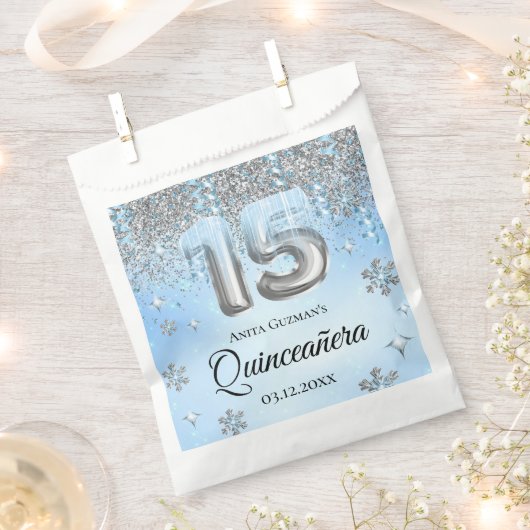 Winter Wonderland 15 Balloons Quinceanera Bedankzakje (Geknipt)
