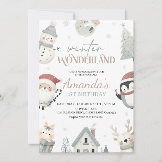 Winter Wonderland 1e Birthday Uitnodiging (Voorkant)