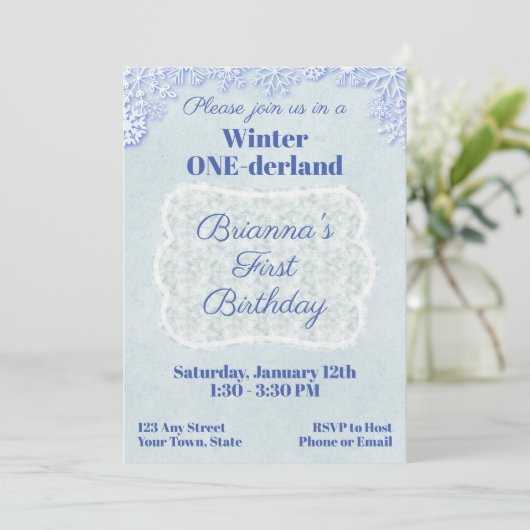 Winter Wonderland 1e Birthday Uitnodiging (Staand voorkant)