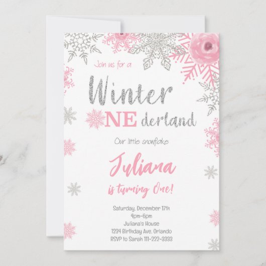 Winter Wonderland 1e Birthday Uitnodiging (Voorkant)