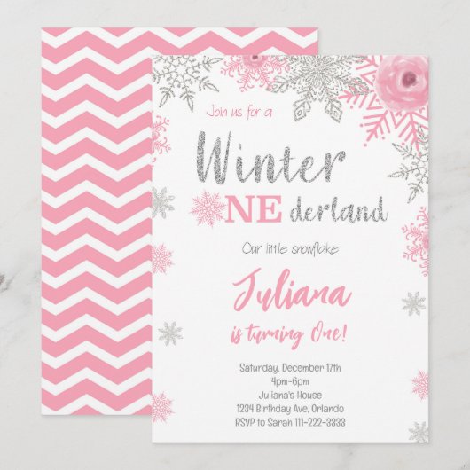 Winter Wonderland 1e Birthday Uitnodiging (Voorkant / Achterkant)