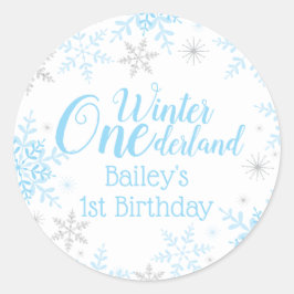 Winter Wonderland 1e verjaardag Blauw Zilver Glitt Ronde Sticker