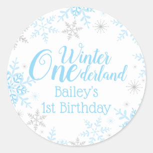 Winter Wonderland 1e verjaardag Blauw Zilver Glitt Ronde Sticker