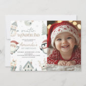 Winter Wonderland 1e verjaardagsfoto Kaart (Voorkant)