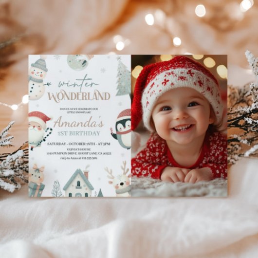 Winter Wonderland 1e verjaardagsfoto Kaart