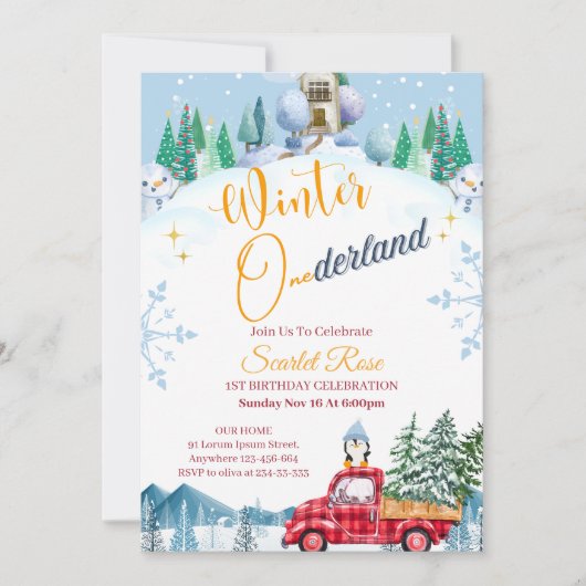 Winter Wonderland 1e verjaardagsuitnodigingen Kaart (Voorkant)