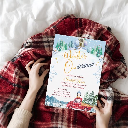 Winter Wonderland 1e verjaardagsuitnodigingen Kaart