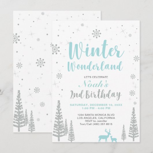 Winter Wonderland - 2e verjaardag Uitnodiging - Jo (Voorkant / Achterkant)