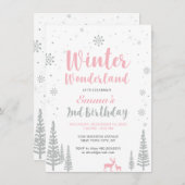 Winter Wonderland 2e verjaardag uitnodiging , meis (Voorkant / Achterkant)