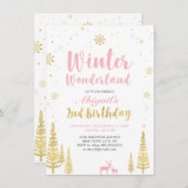 Winter Wonderland 2e verjaardag uitnodiging - meis (Voorkant / Achterkant)
