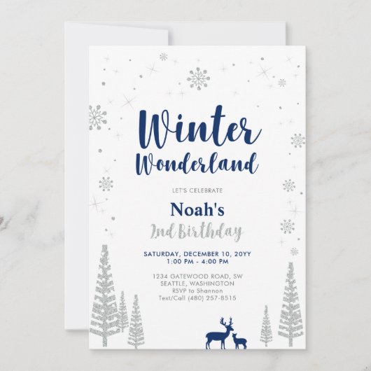 Winter Wonderland 2nd Boy Birthday Invitation Kaart (Voorkant)