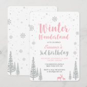 Winter Wonderland 3rd Birthday Invitation, Girl Kaart (Voorkant / Achterkant)