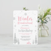 Winter Wonderland 3rd Birthday Invitation, Girl Kaart (Staand voorkant)