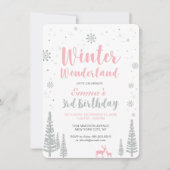 Winter Wonderland 3rd Birthday Invitation, Girl Kaart (Voorkant)