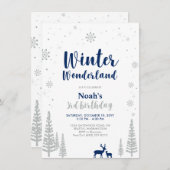 Winter Wonderland 3rd Boy Birthday Invitation Kaart (Voorkant / Achterkant)