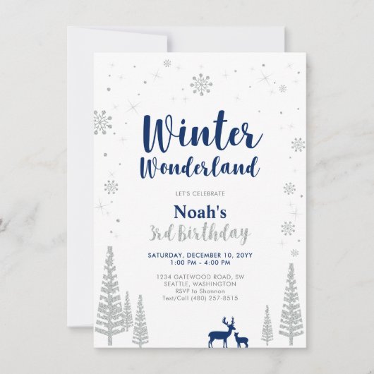 Winter Wonderland 3rd Boy Birthday Invitation Kaart (Voorkant)