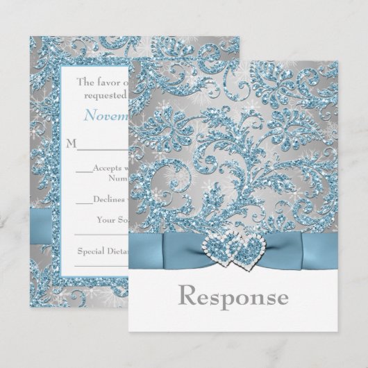 Winter Wonderland aangesloten bij harten RSVP-kaar RSVP Kaartje (Voorkant / Achterkant)