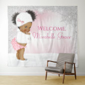Winter Wonderland Afro Meisje Baby Shower Achtergr Wandkleed (In Situ (horizontaal))