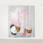 Winter Wonderland Afro Meisje Baby Shower Achtergr Wandkleed (Voorkant)