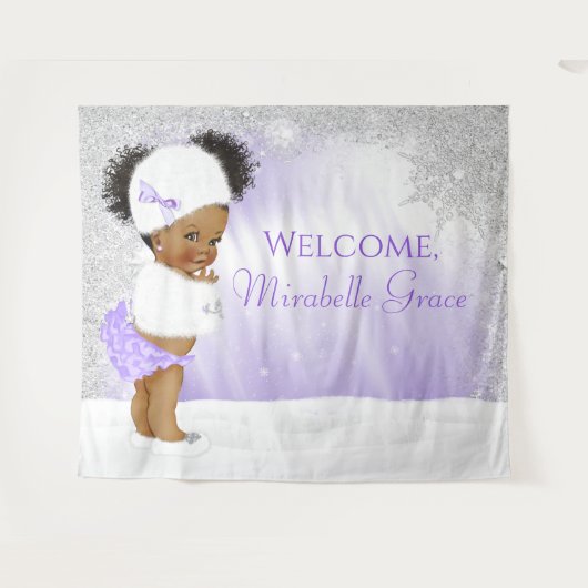 Winter Wonderland Afro Meisje Baby Shower Achtergr Wandkleed (Voorkant (horizontaal))