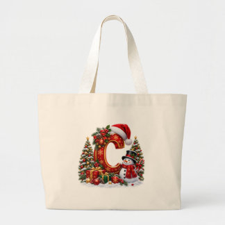 Winter Wonderland Alfabet Letter C Vakantie Grote Tote Bag