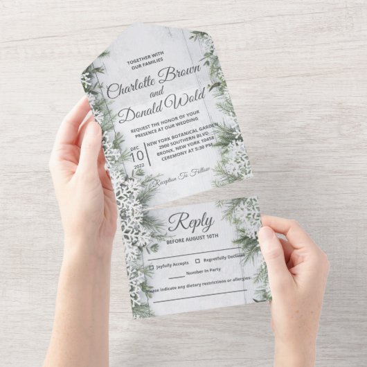 Winter Wonderland All in One Wedding Invitations Uitnodiging (Afscheurbaar)